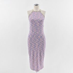 Lisa Says Gah Julia Halter Midi Dress Size S Tie Back‎ Bodycon Ribbed Multicolor